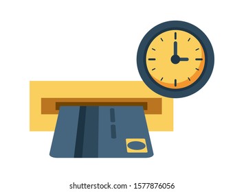 credit card with watch clock vector illustration design