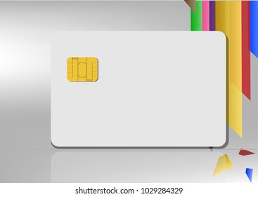 credit card white blank vector. ATM card front view design realistic style on gray and colorful line element background. Global network paying connection shopping online concept. purchasing power