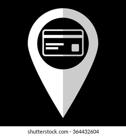 Credit card - white vector icon;  map pointer