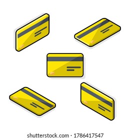 Credit card Yellow Isometric & Flat - Black Stroke+Shadow icon vector. Flat style vector illustration.