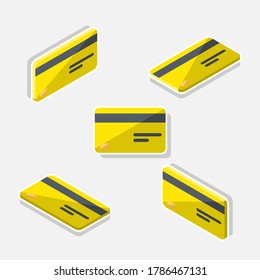 Credit card Yellow Isometric & Flat - White Stroke+Shadow icon vector. Flat style vector illustration.