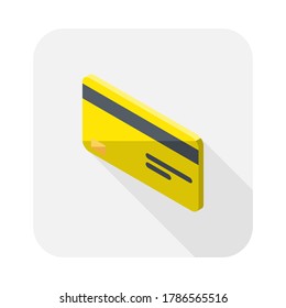 Tarjeta de crédito El vector de icono de vista izquierda amarillo es isométrico. Ilustración vectorial de estilo plano.