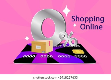 Credit card with zero number silver for interest promotion advertising design 0% or 0% fee. Zero percent for special offer buy pay transfer money. financial concept design. vector illustration.