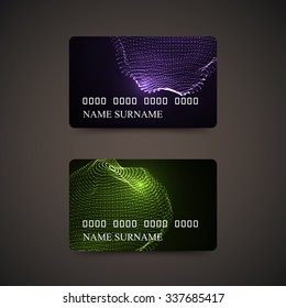 Credit Cards With Abstract Digital Sphere Of Particles. Vector Illustration. Gift Or Credit Card Design Template