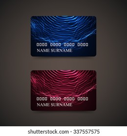 Credit Cards With Abstract Digital Wave Of Particles. Vector Illustration. Gift Or Credit Card Design Template