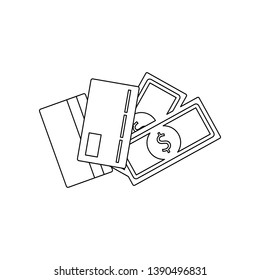credit cards and banknotes icon. Element of banking for mobile concept and web apps icon. Outline, thin line icon for website design and development, app development