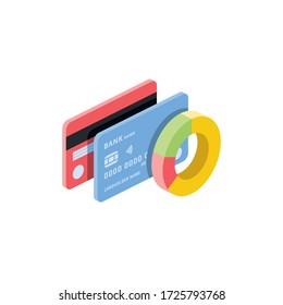 Credit cards circle chart. Vector 3d isometric, color web icon, new flat style. Creative illustration design, isolated graphic idea for infographics.