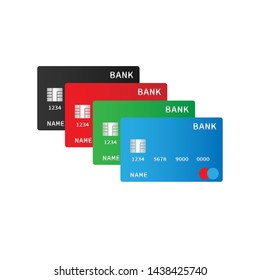 credit cards of different colors are made using a gradient. vector illustration. isolated on a white background.10 eps.