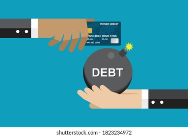 Tarjetas de crédito a cambio de deuda, Ilustración vectorial en estilo plano