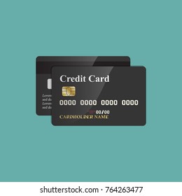 Credit cards in a flat design. Front and Back views.