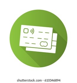Credit cards flat design long shadow icon. Bank debit cards. Vector silhouette symbol