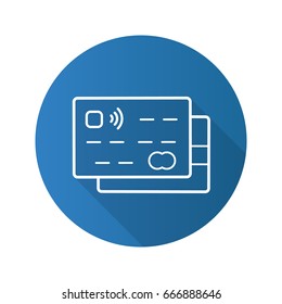 Credit cards flat linear long shadow icon. Bank debit cards. Vector outline symbol
