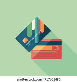 Credit cards flat square icon with long shadows.