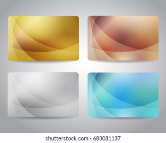 Credit cards or gift cards set with colorful mesh abstract design background. Gold, silver, platinum, bronze, blue colors, Christmas design Vector EPS10