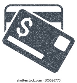 Credit Cards grainy textured icon for overlay watermark stamps. Flat symbol with dirty texture. Dotted vector smooth blue ink rubber seal stamp with grunge design on a white background.