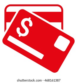 Credit Cards icon. Vector style is flat iconic symbol with rounded angles, red color, white background.