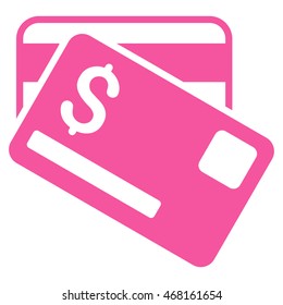 Credit Cards icon. Vector style is flat iconic symbol with rounded angles, pink color, white background.