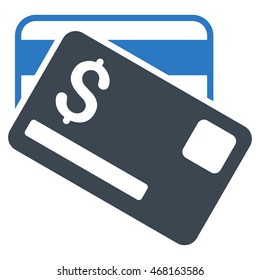 Credit Cards icon. Vector style is bicolor flat iconic symbol with rounded angles, smooth blue colors, white background.