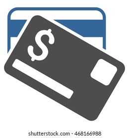 Credit Cards icon. Vector style is bicolor flat iconic symbol with rounded angles, cobalt and gray colors, white background.