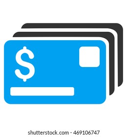 Credit Cards icon. Vector style is bicolor flat iconic symbol with rounded angles, blue and gray colors, white background.