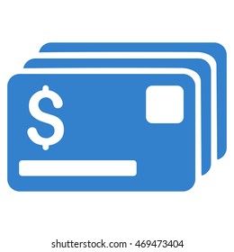 Credit Cards icon. Vector style is flat iconic symbol with rounded angles, cobalt color, white background.