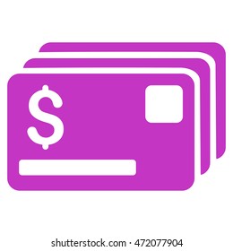 Credit Cards icon. Vector style is flat iconic symbol with rounded angles, violet color, white background.