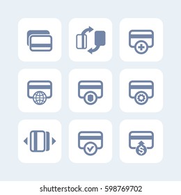 Credit Cards Icons Set For Mobile Banking App Interface, Secure Payment, Add New Card, Processing, Add Funds Pictograms On White