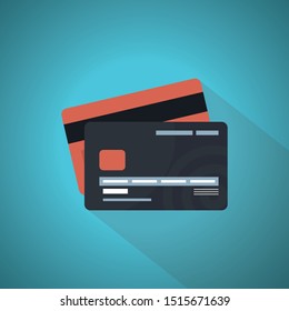 Credit Cards illustrations. Front and Back views. Blue Theme Concept