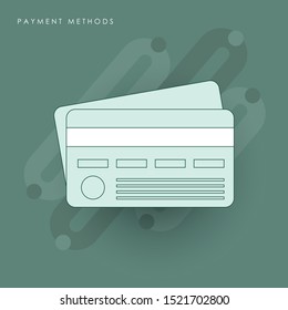 Credit Cards illustrations. Front and Back views.  Concept of line icon with green theme