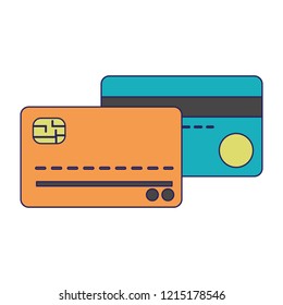 Credit cards isolated blue lines