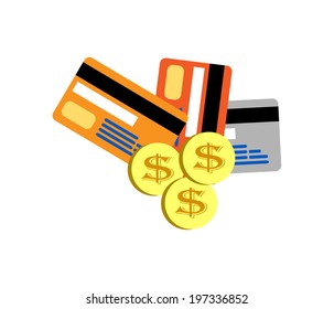 Credit Cards isolated on white,vector Illustration,Golden dollar