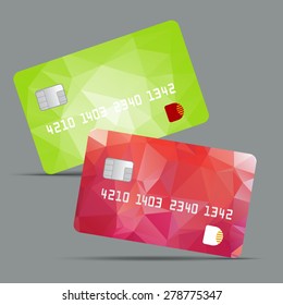 Credit cards, isolated, vector. Low poly design. Vector credit cards with chip.