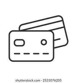 Cartões de crédito, em design de linha. Cartões de crédito, pagamento, bancário, financeiro, dinheiro, ícone de cartão de crédito, transação no vetor de fundo branco. Ícone de traçado editável de cartões de crédito