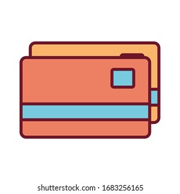 Credit cards line and fill style icon of money financial item banking commerce market payment buy currency accounting and invest theme Vector illustration