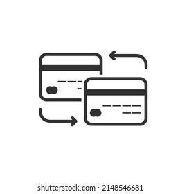 Credit cards money transfer with arrows. Between the cards, exchange accounts. concept of easy banking like secure payment