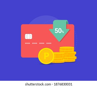 Credit cards offer more discounts and points as you use them illustration set. coin, event, bank, pay. Vector drawing. Hand drawn style.