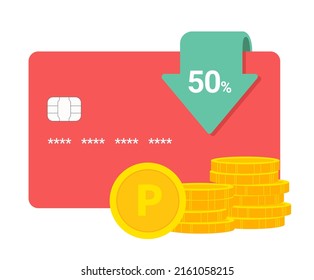 Credit cards offer more discounts and points as you use them illustration set. coin, event, bank, pay. Vector drawing. Hand drawn style.