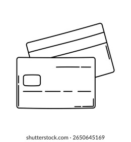 Credit Cards Outline Doodle, par de cartões de banco de plástico, útil para e-commerce, sistema de pagamento ou ícones de transação financeira.