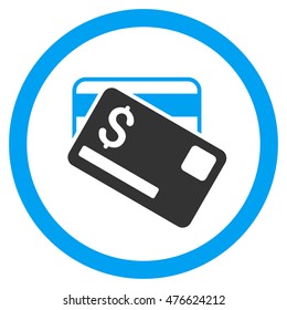Credit Cards rounded icon. Vector illustration style is flat iconic bicolor symbol, blue and gray colors, white background.