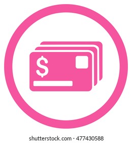 Credit Cards rounded icon. Vector illustration style is flat iconic symbol, pink color, white background.
