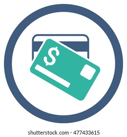 Credit Cards rounded icon. Vector illustration style is flat iconic bicolor symbol, cobalt and cyan colors, white background.