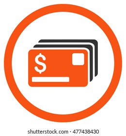 Credit Cards rounded icon. Vector illustration style is flat iconic bicolor symbol, orange and gray colors, white background.