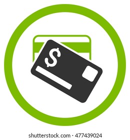 Credit Cards rounded icon. Vector illustration style is flat iconic bicolor symbol, eco green and gray colors, white background.