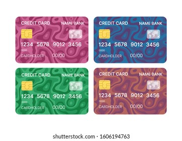 Credit cards set multicolor template vector with abstract triangle geometric design background with patterns background. Conceptual business illustration with clipping mask