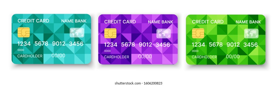 Credit cards set multicolor template vector with abstract triangle geometric design background with patterns background. Conceptual business illustration with clipping mask