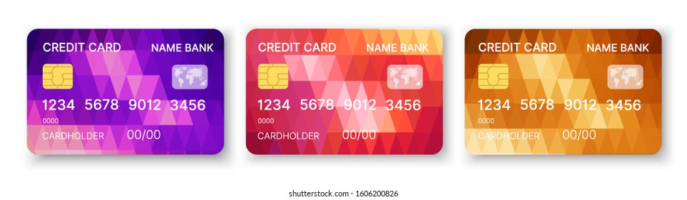 Credit cards set multicolor template vector with abstract triangle geometric design background with patterns background. Conceptual business illustration with clipping mask