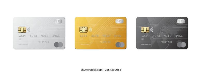 Kreditkarten-Set mehrfarbige Vorlage, Modell-Set von Debit- oder Kreditkarte, Vektorgrafik