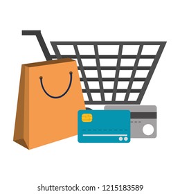Credit cards and shopping cart with bag