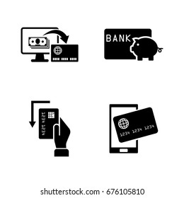 Credit Cards. Simple Related Vector Icons Set for Video, Mobile Apps, Web Sites, Print Projects and Your Design. Black Flat Illustration on White Background.