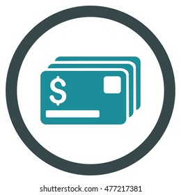 Credit Cards vector bicolor rounded icon. Image style is a flat icon symbol inside a circle, soft blue colors, white background.